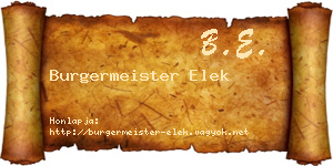 Burgermeister Elek névjegykártya